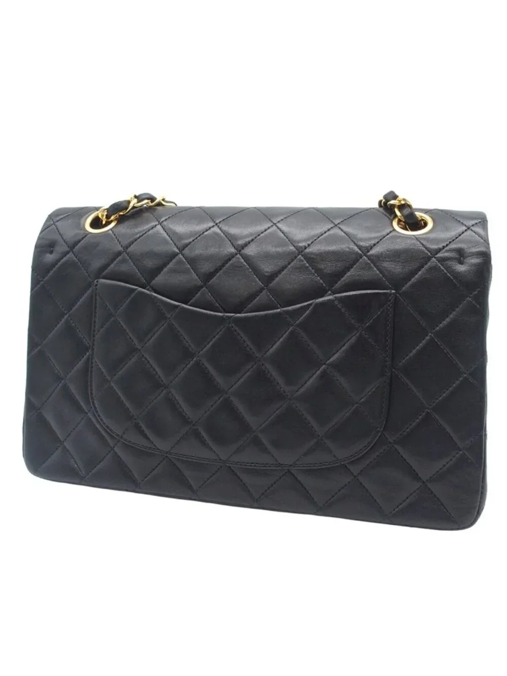 Chanel Shoulder Bag Quilted Double Flap Chain 25 Black Gold Lambskin